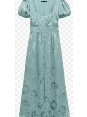 Zara Mint Puff-Sleeve Midi Dress